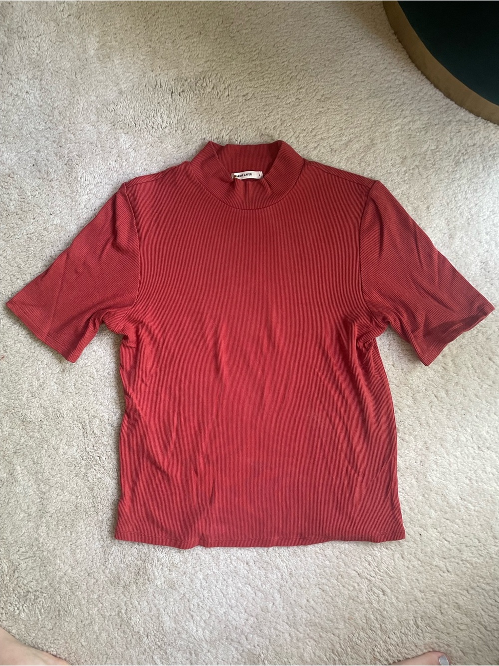 Marine Layer Lexi top - Ribbed Mock Neck Top - Coral Red - size large